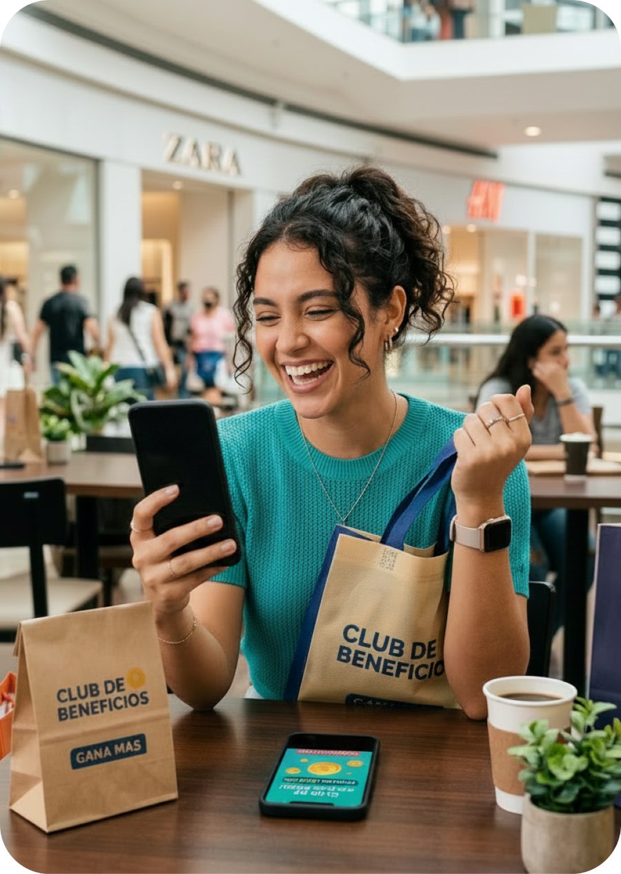 Clienta feliz usando su club de beneficios